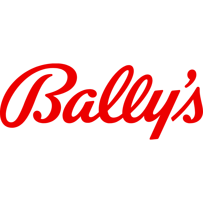 Red cursive text on a black background that reads "Bally's".