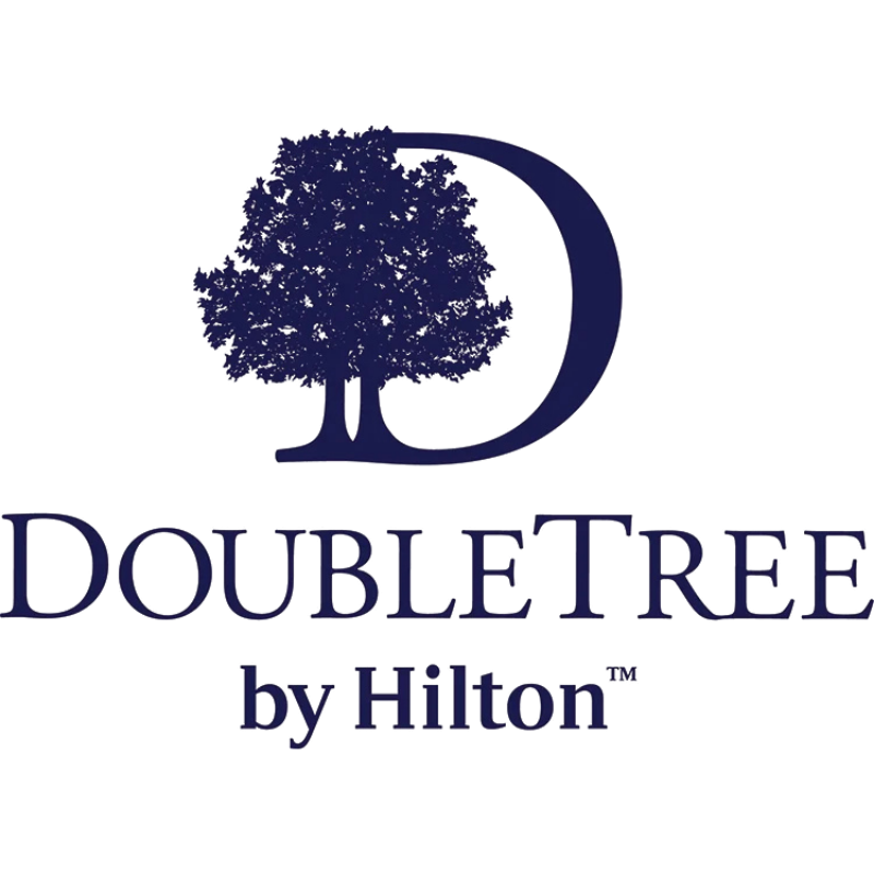 Logo for DoubleTree by Hilton featuring a blue tree and the text 'DoubleTree by Hilton'.
