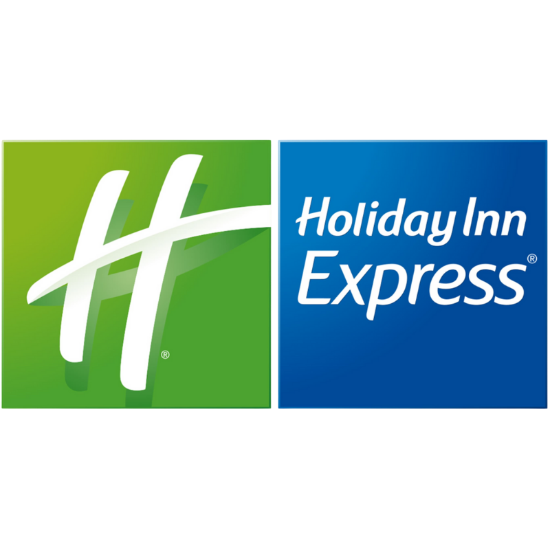 Logo of Holiday Inn Express featuring the green and blue branding with the recognizable 'H' and text.