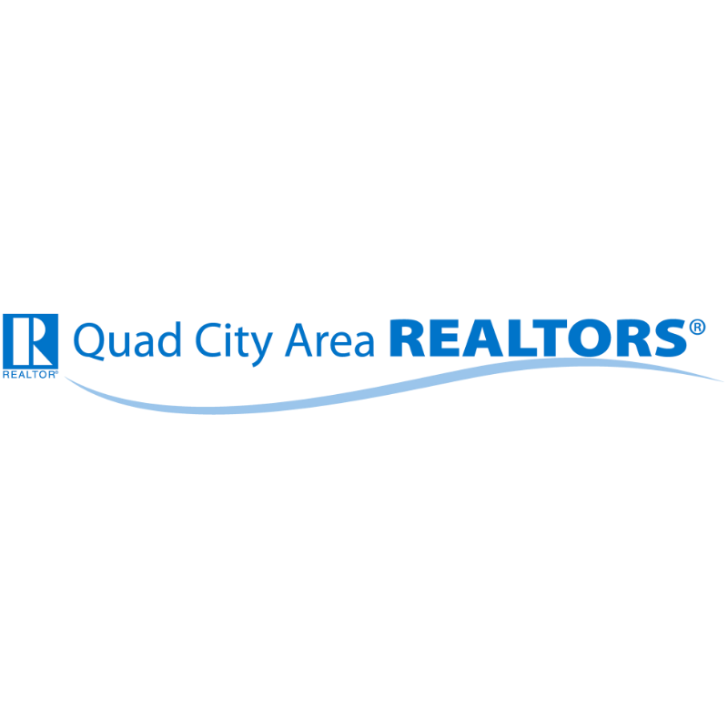The logo of Quad City Area REALTORS® with a wave design underneath the text