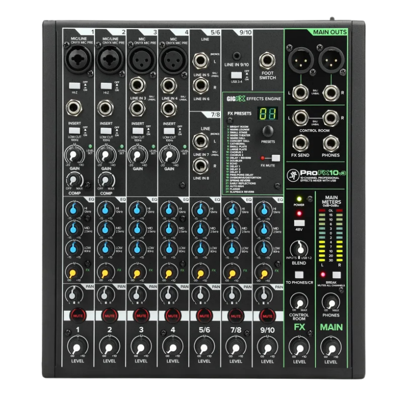 Mackie PROFX10v3 // Powered // 4 XLR inputs // On board effects // LR Main XLR Outs