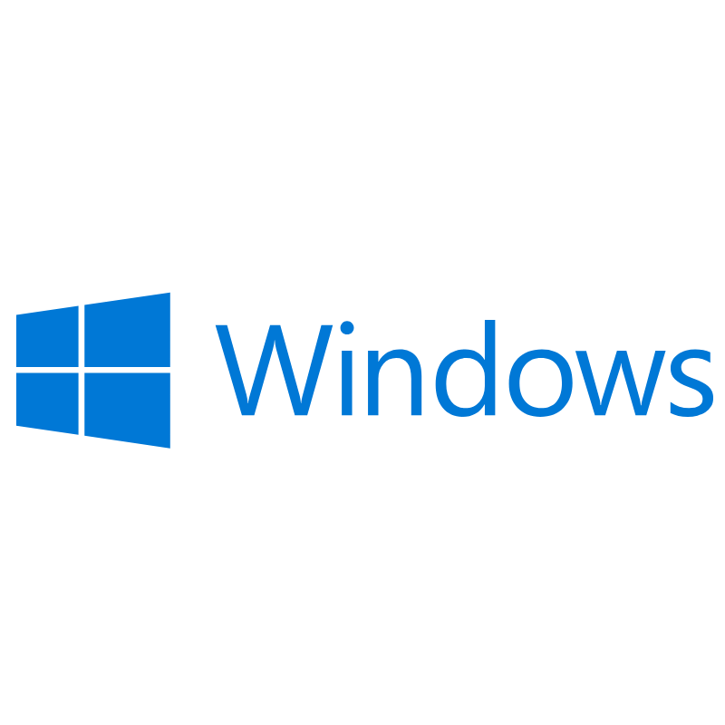 Microsoft Windows logo with blue window icon and the word 'Windows' in blue text.