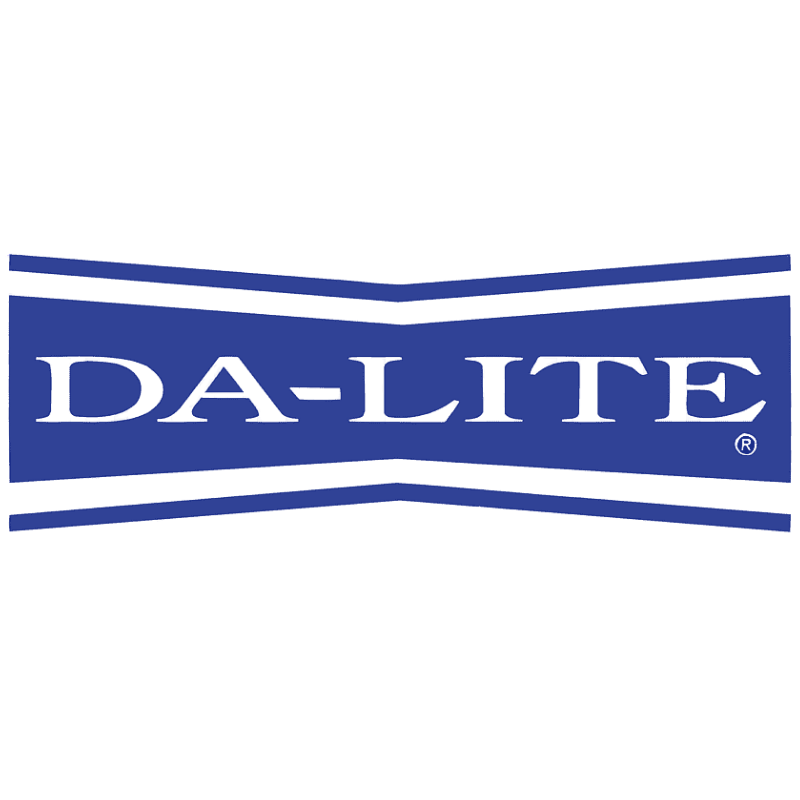 Blue logo with the text 'DA-LITE' in black letters on a curved, flag-like background.