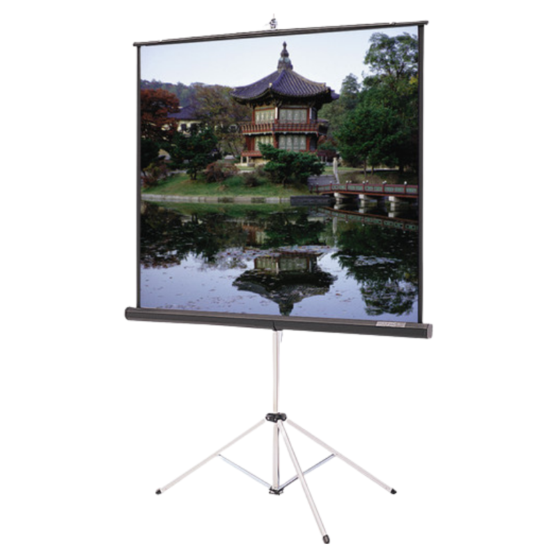 Da-Lite Tripod Base // 72" or 96" // Black skirt optional // Ideal for: dinner meetings, breakout rooms, office presentations