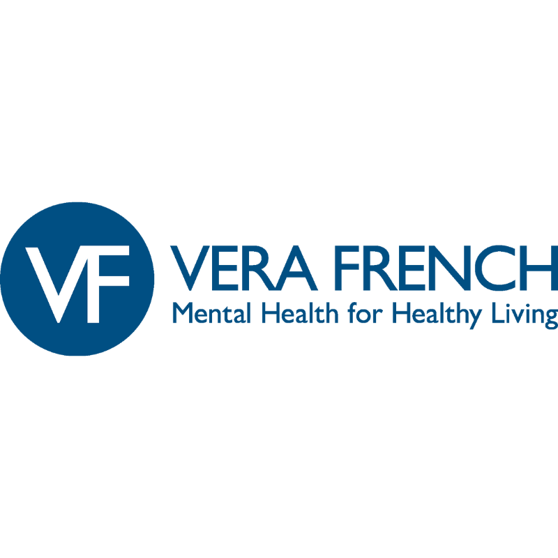 Vera French logo with initials VF in a blue circle, alongside the name Vera French and the tagline 'Mental Health for Healthy Living'.