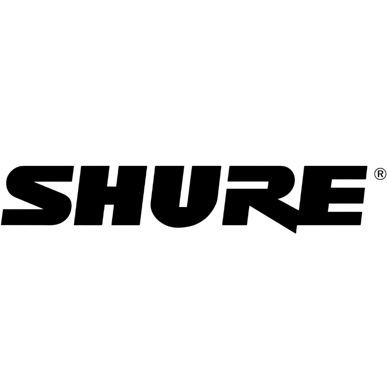 Shure logo with stylized text.