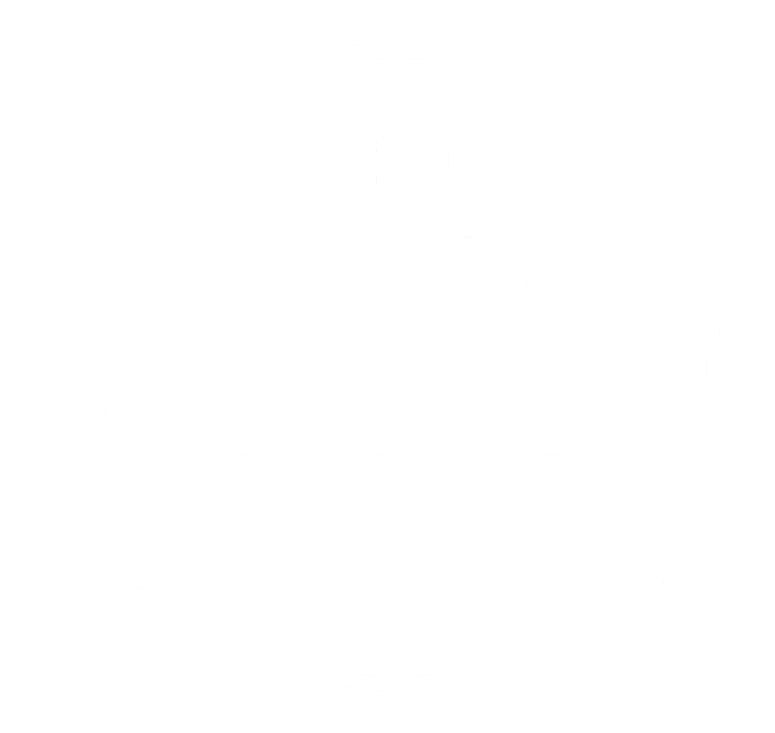 A certification badge from Velux indicating a qualified installer, featuring a circular design with stars at the bottom and the text 'Velux Certified Installer' in the center.