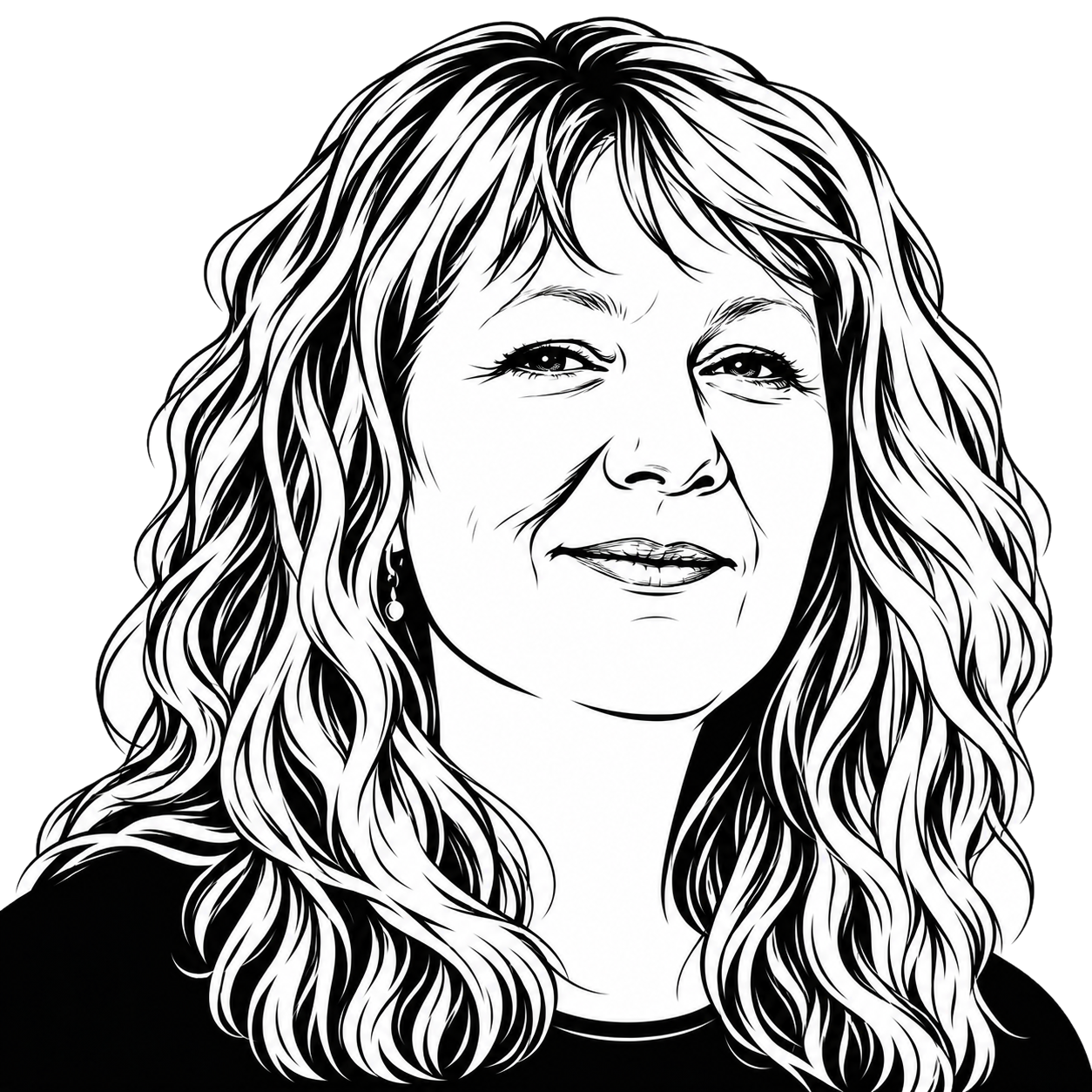 AI generated black and white line-art image of Christina Duncan
