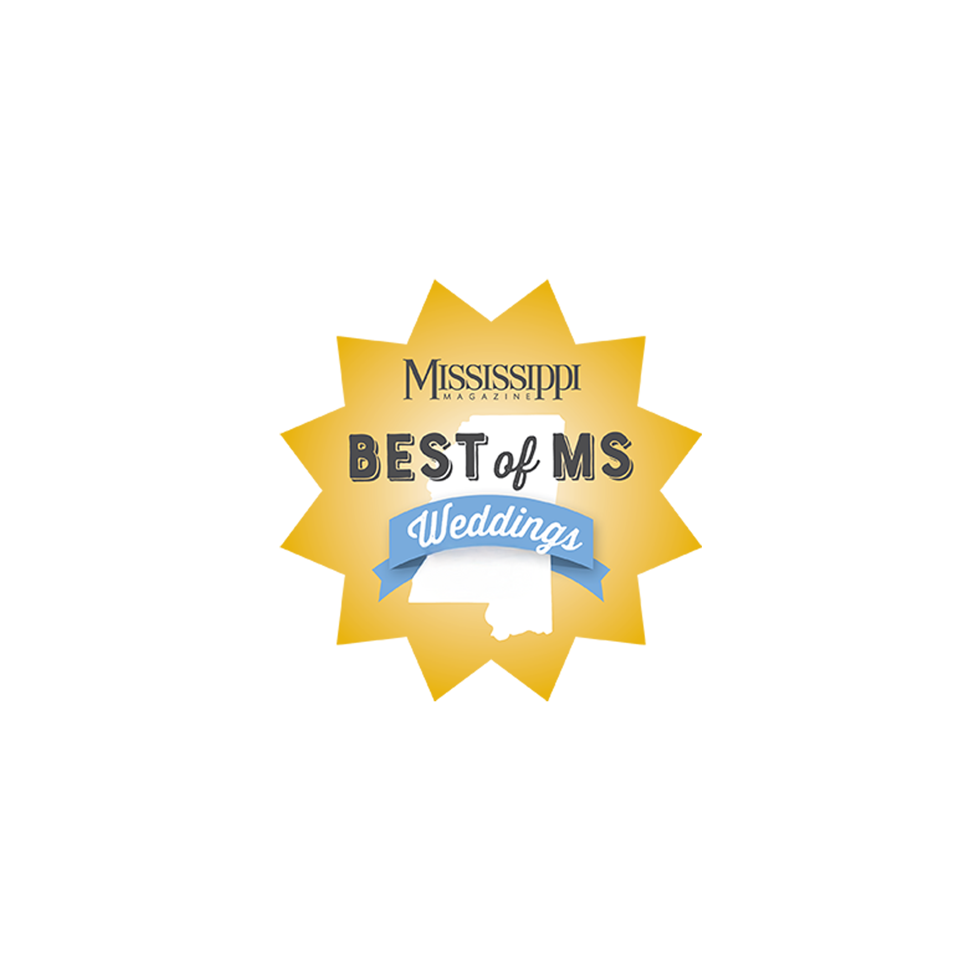 Mississippi Magazine logo with text 'Best of MS Weddings' over a gold background and white state outline.