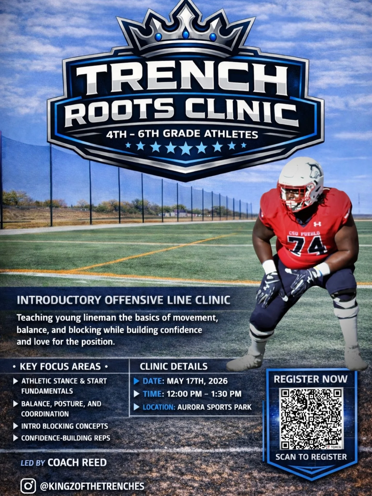 Last call for Trench Roots Clinic - May 17th! 

This is built for young linemen just getting started &mdash; stance, movement, balance, and confidence in the position.

Small group. Real reps. Real coaching.

Once it&rsquo;s filled, it&rsquo;s closed