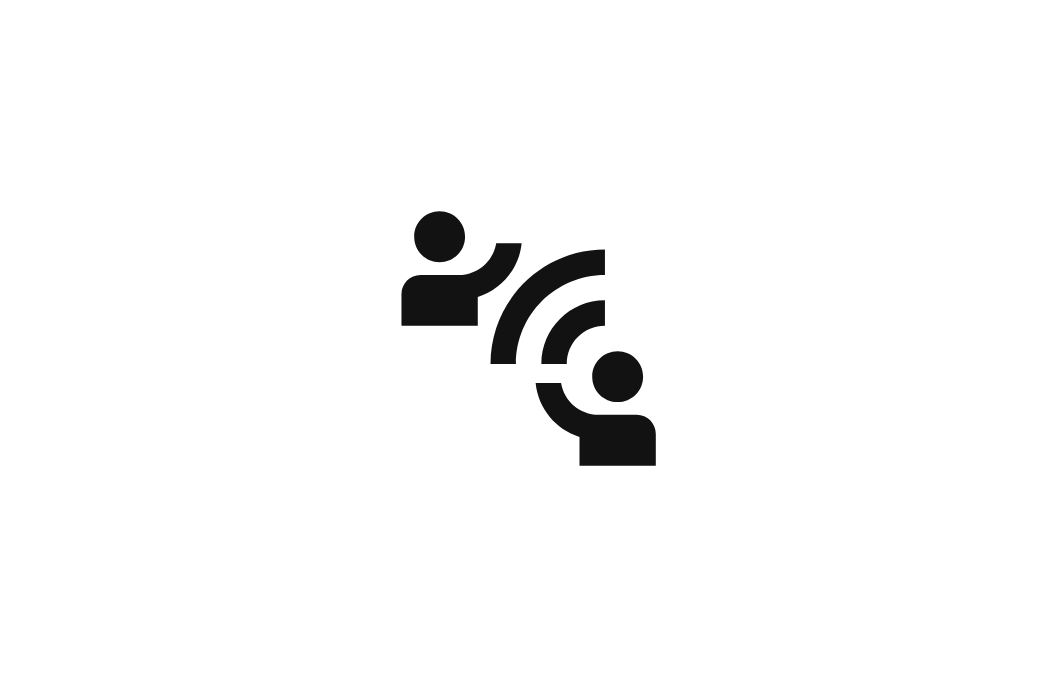 Icon of two people having a conversation with Wi-Fi symbols between them, indicating communication