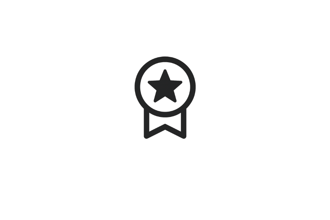 A, black background with a gray award ribbon icon featuring a star in the center.