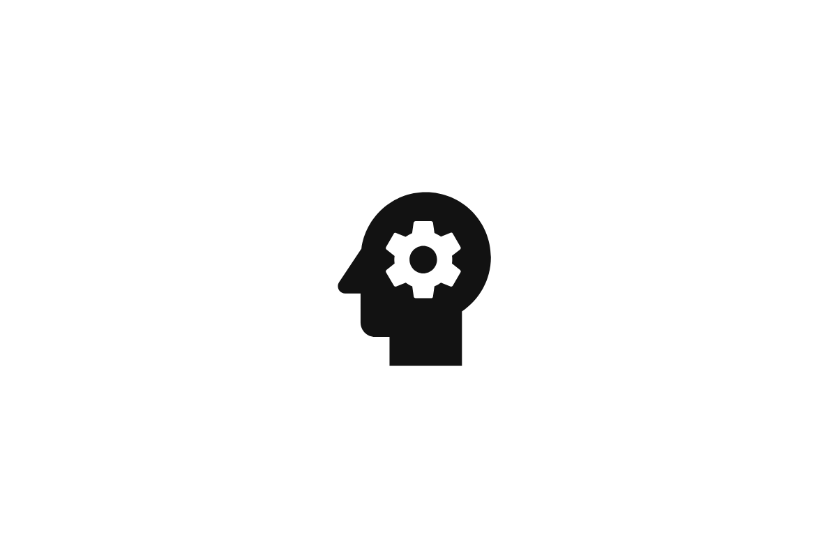 Icon of a human head with a gear inside, symbolizing thinking or mental process.