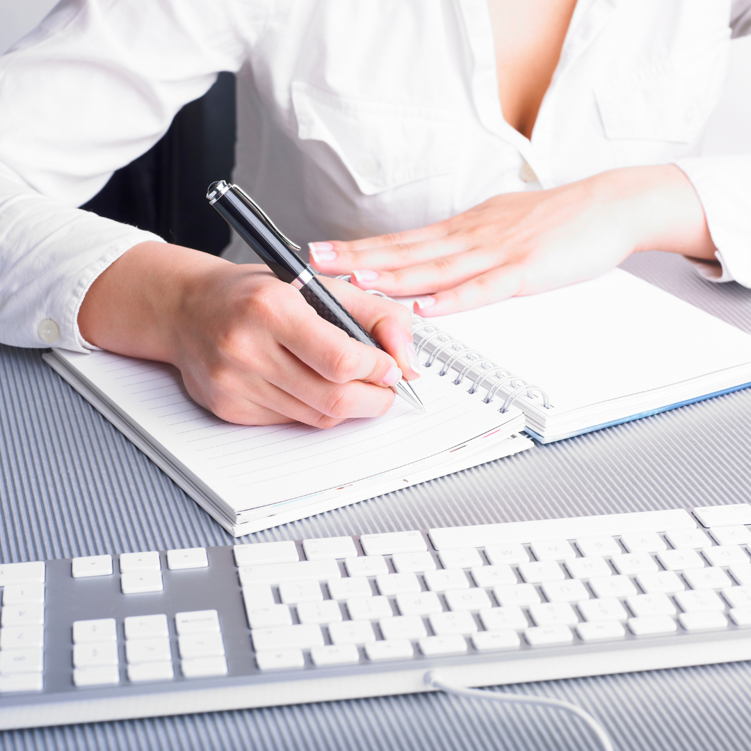 calm person writing, supporting business