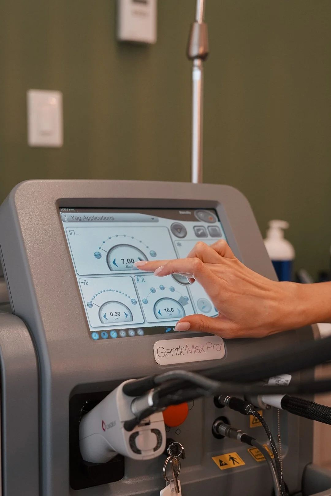 Candela GentleMax Pro touchscreen displaying customized laser treatment settings at Nude Skin & Laser in Langley, BC.