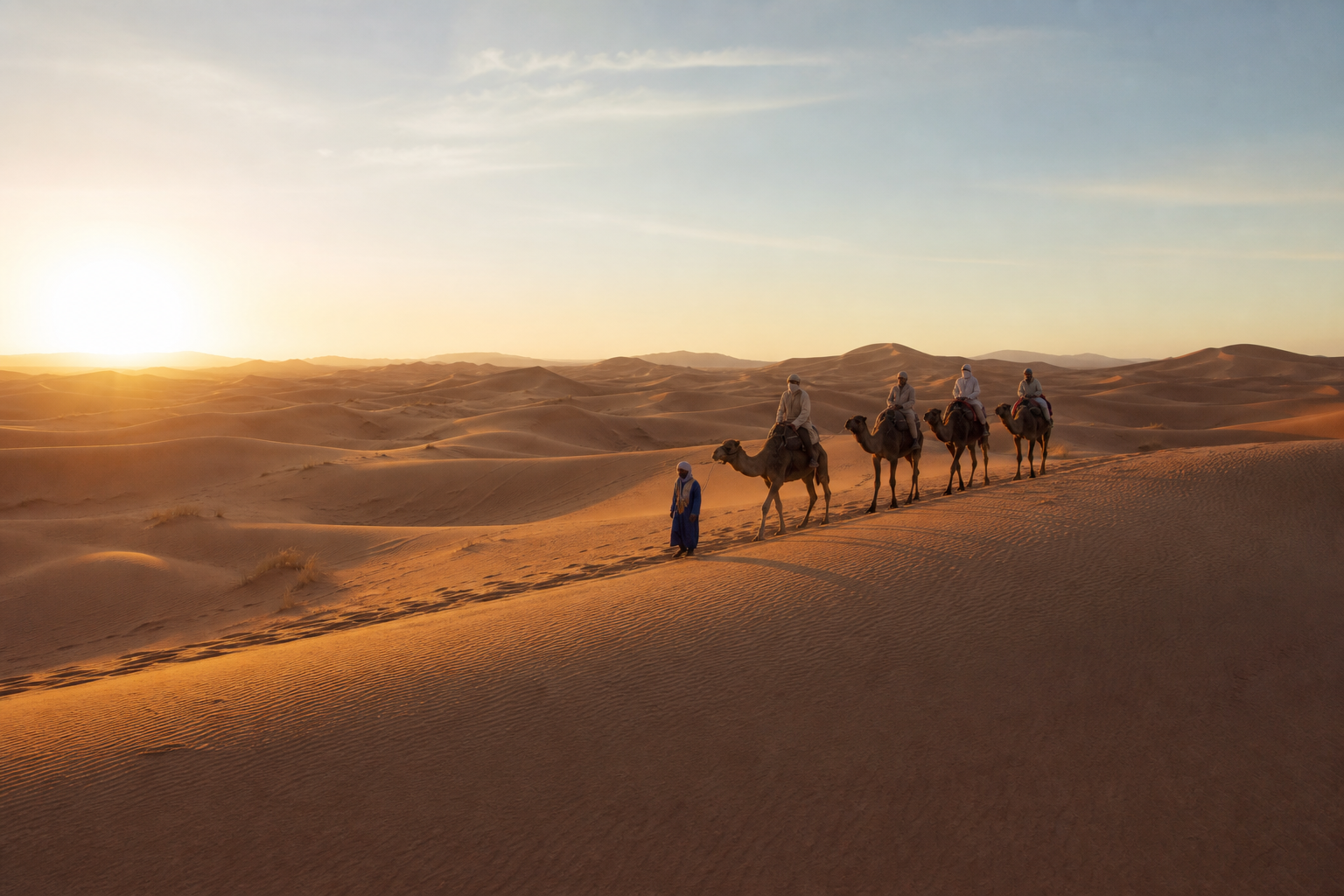 Camel Trekking Across the Dunes