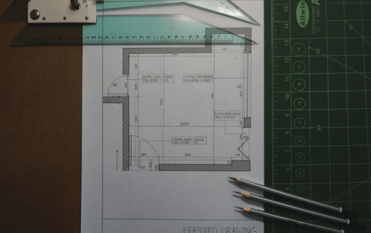 Interior Design plan for a Brisbane home with pencils and rulers laid out on a table