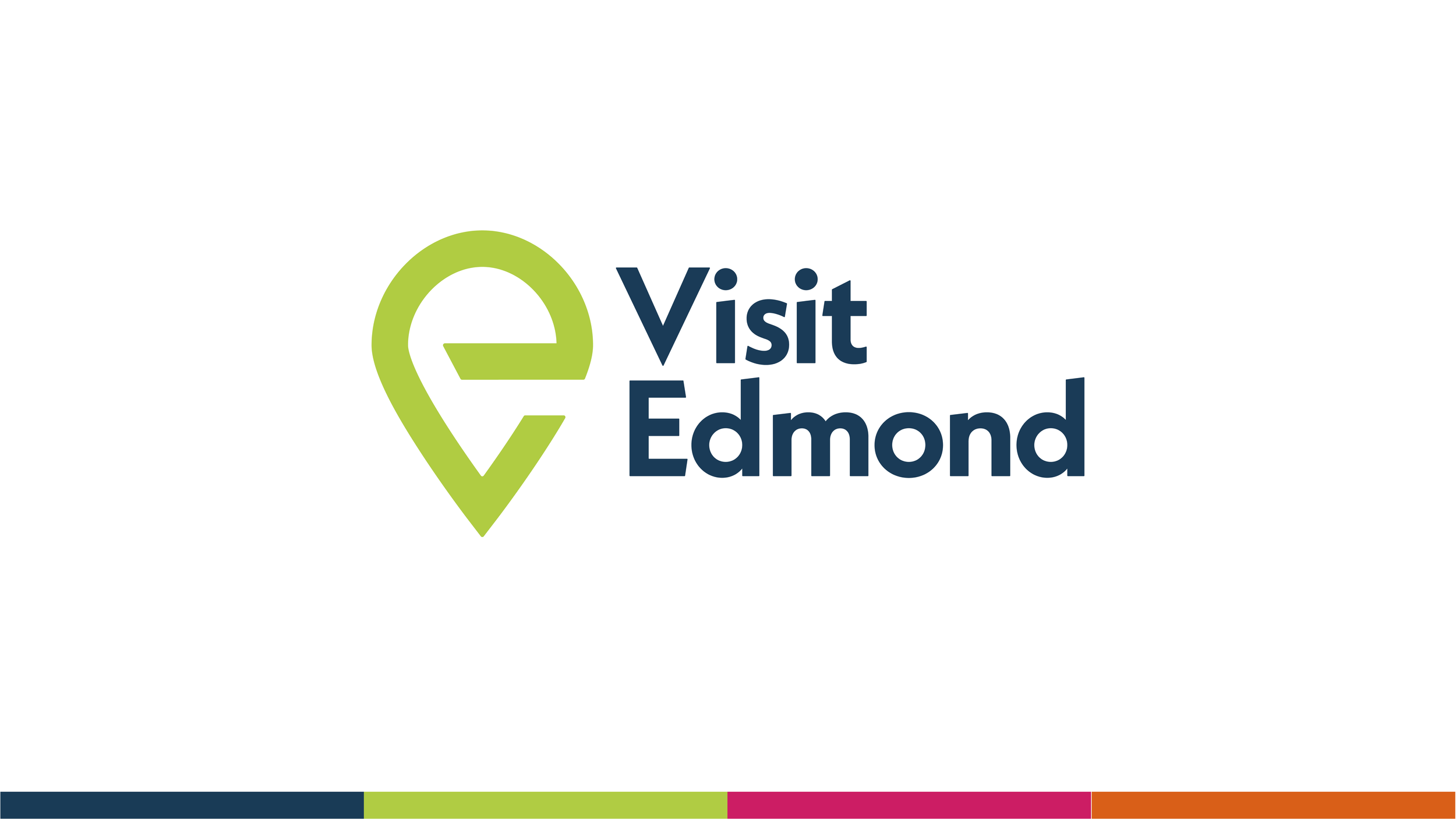 Logo with a green map pin icon and the text 'Visit Edmond'