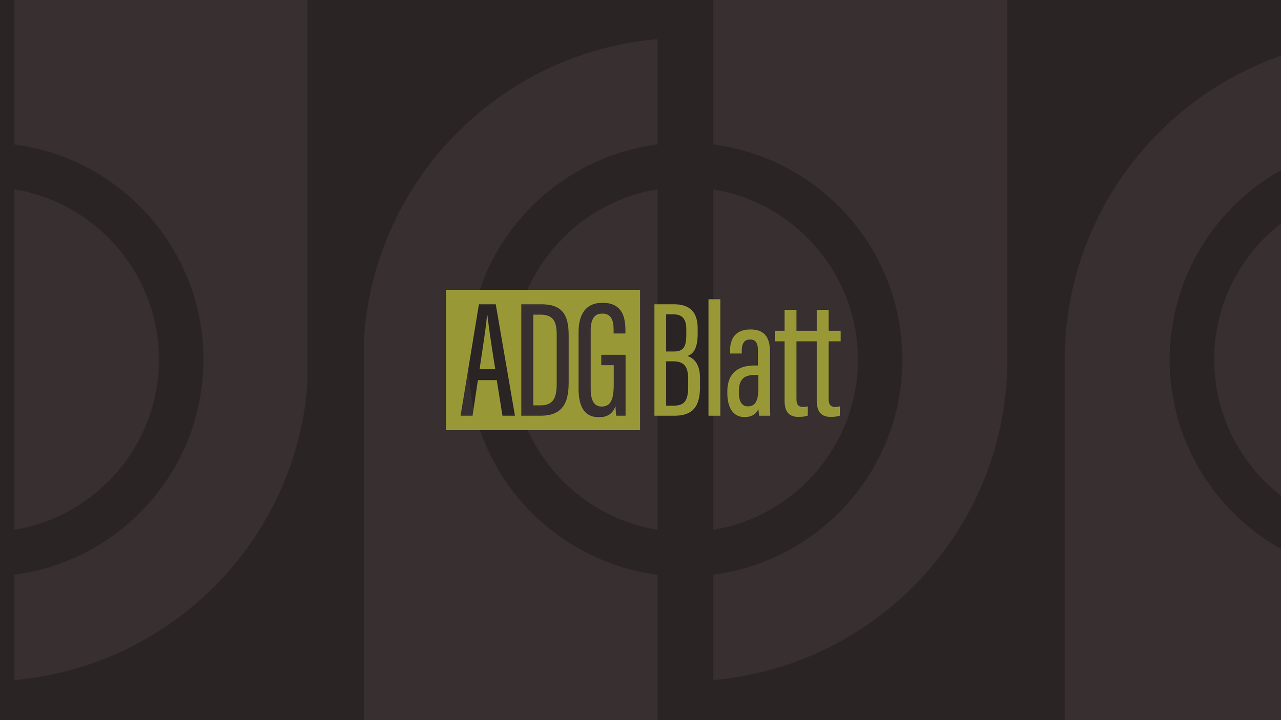 Text reading 'ADG Blatt' in green and black over a dark, concentric circle background.