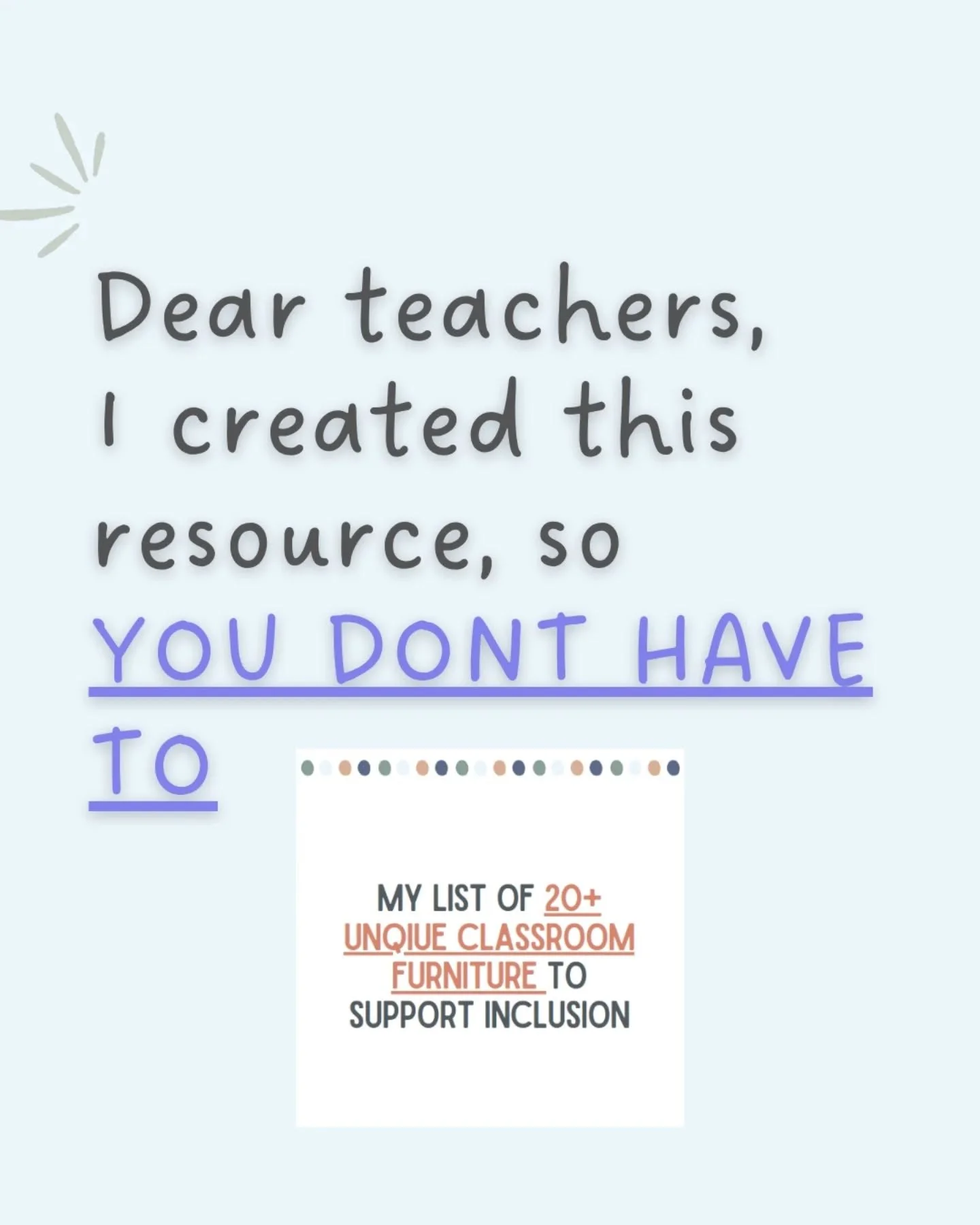 One type of seat doesn't work for every student. 

Some students may need movement to focus. Some need more support to sit up. 

When we only offer one option, we're setting some students up to struggle before the lesson even starts.

Now, the fix do