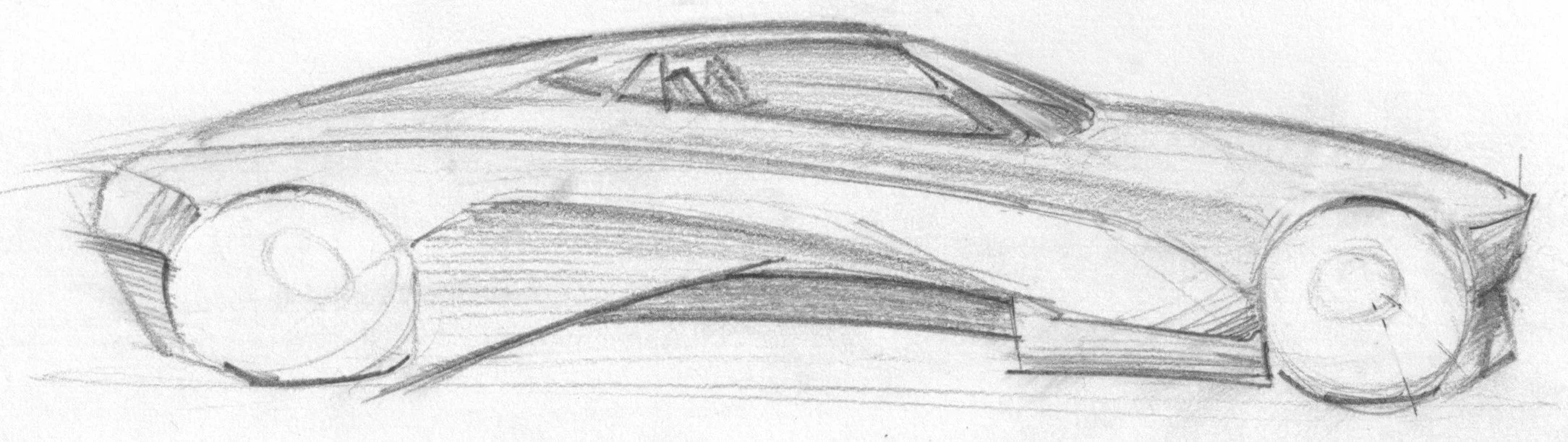 Hand-drawn sketch of a sleek, modern sports car viewed from the side.