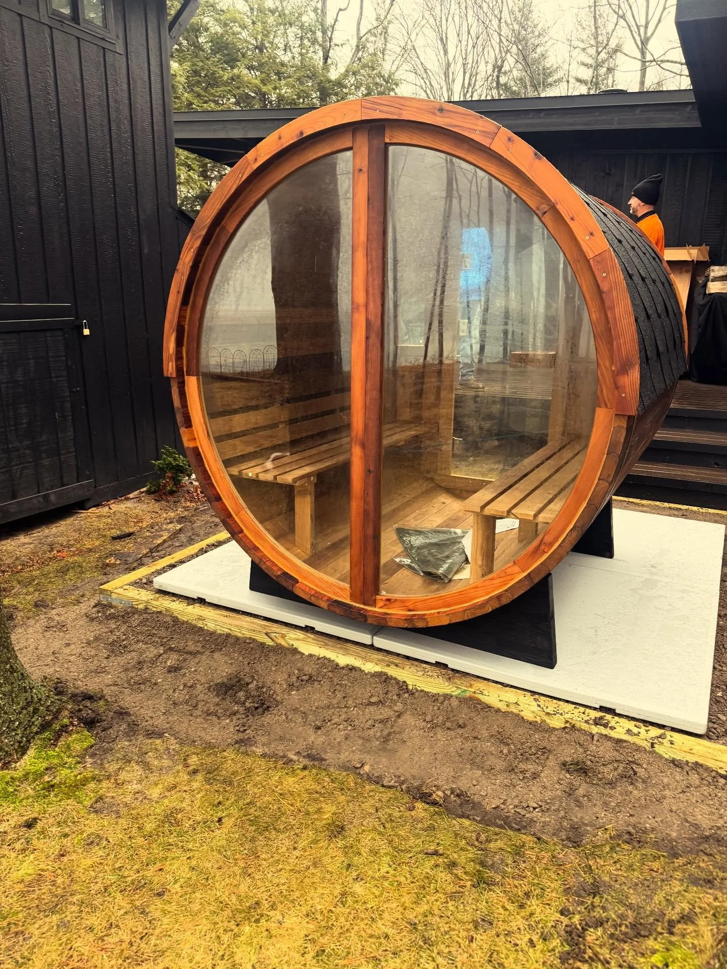 Cedar Sauna is placed and ready for electrical! 🤗🤗
