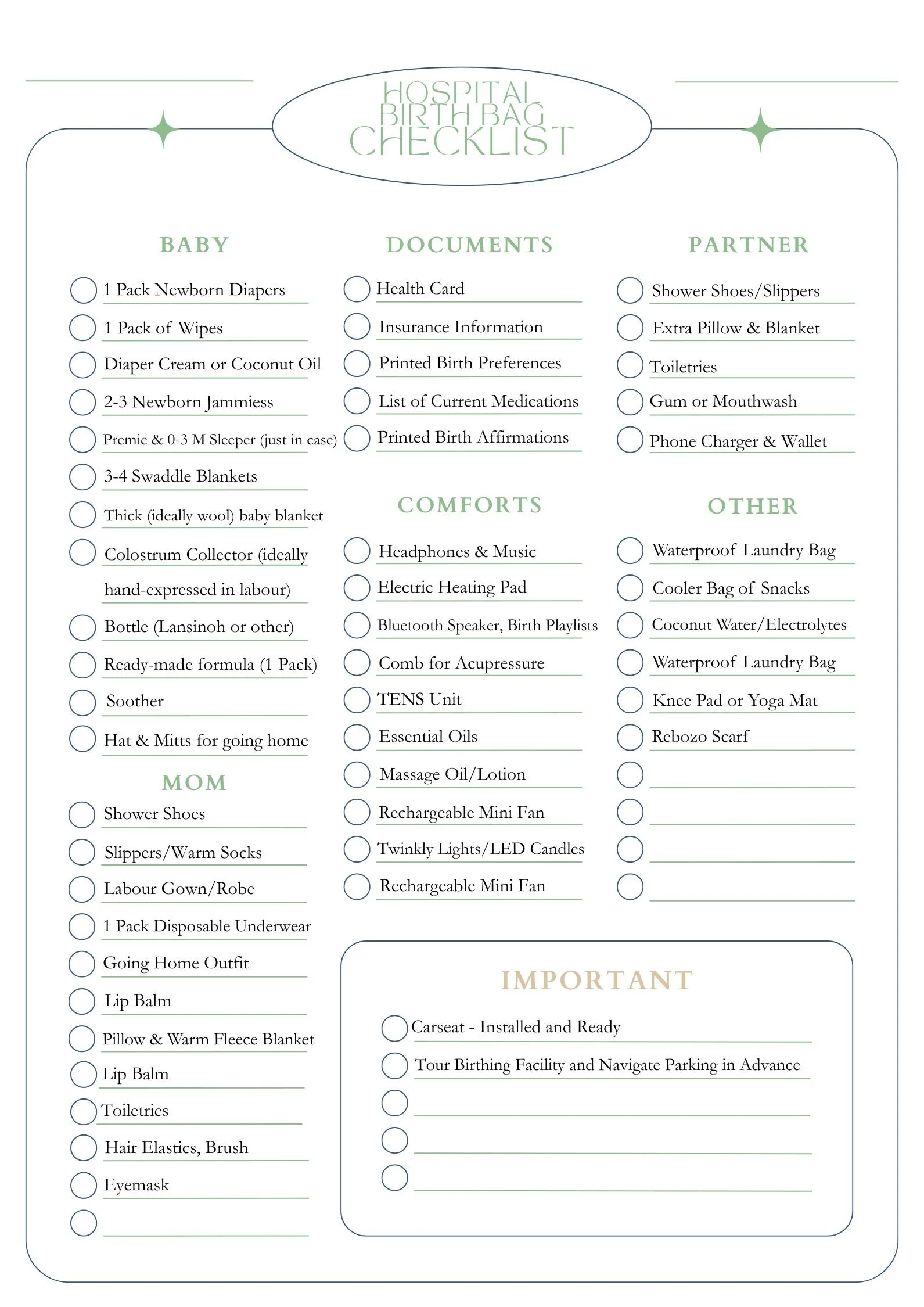 Hospital Birth Bag Checklist Ontario