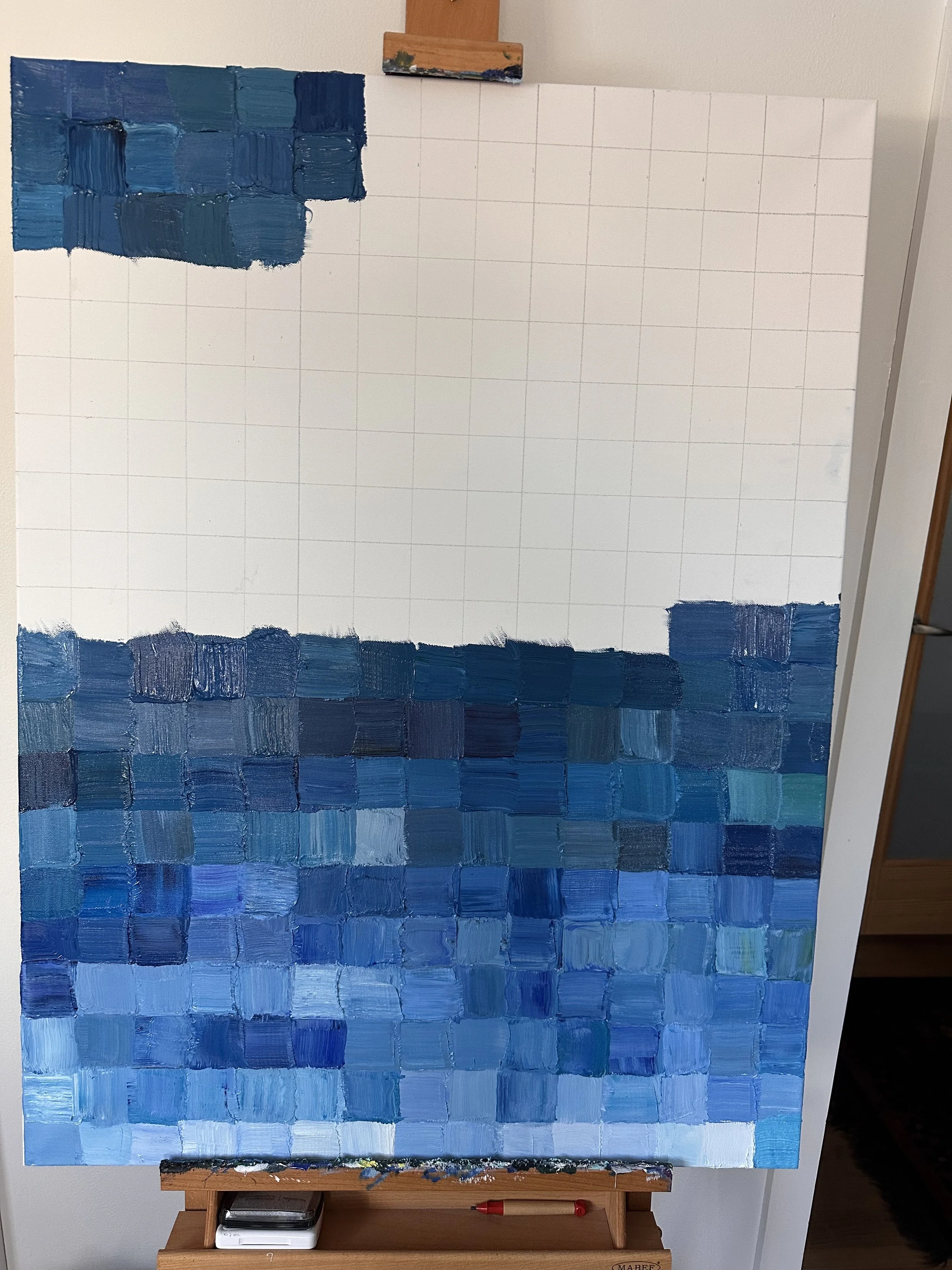 Work in progress, 300 blue squares