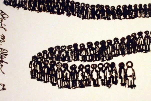 A long line of people