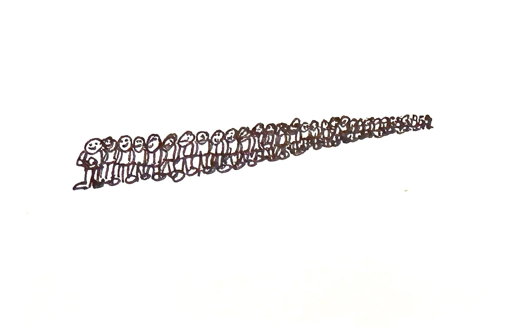 A line of Little People, front to back.