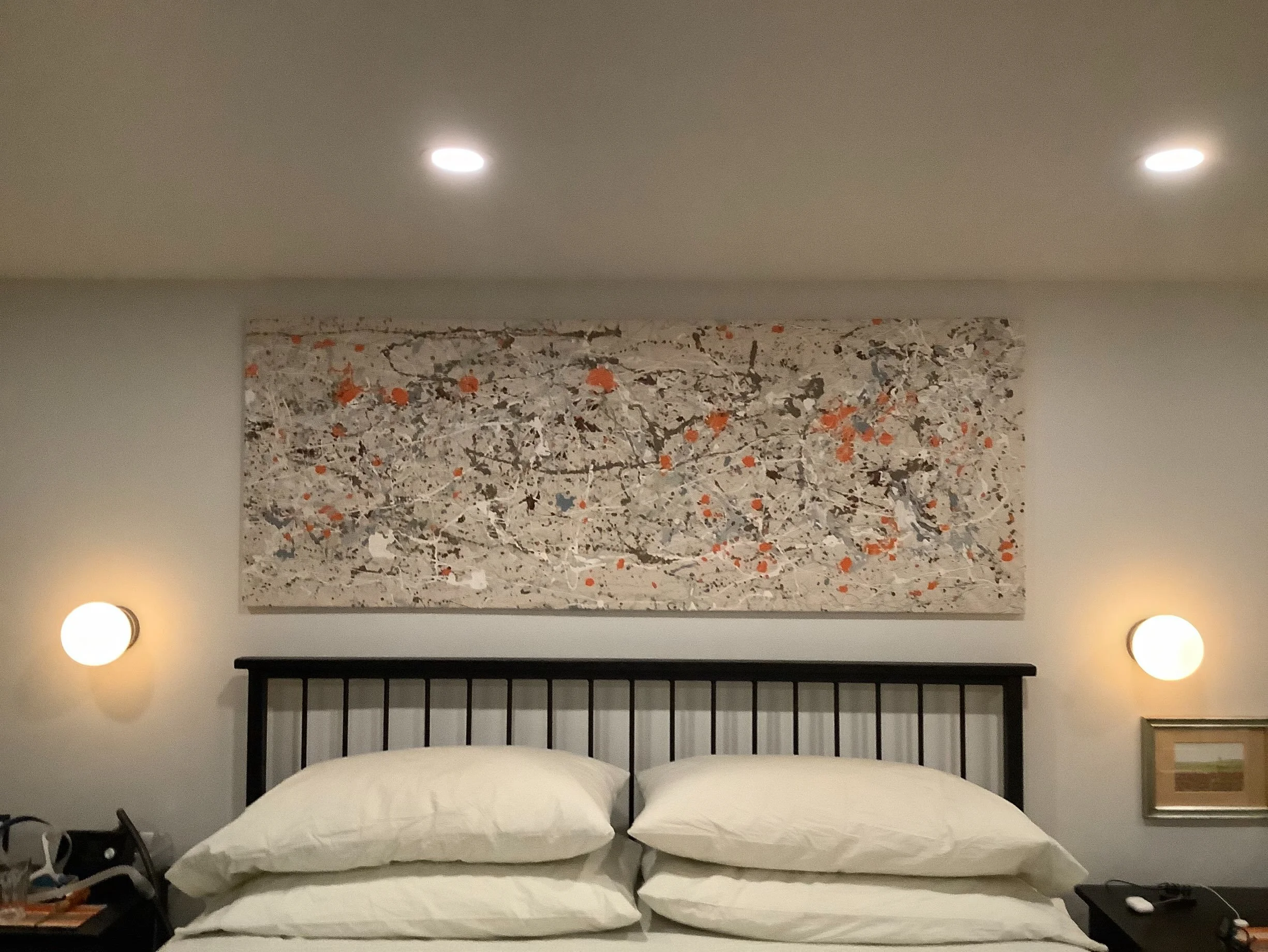 A Pollock like painting. Latex paint on raw canvas.