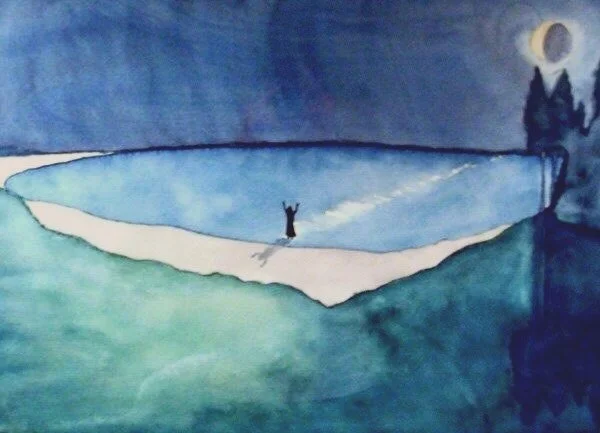 Woman in lake. Watercolor on 300 lb, cold pressed watercolor paper.