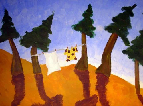 Laundry strung between two trees