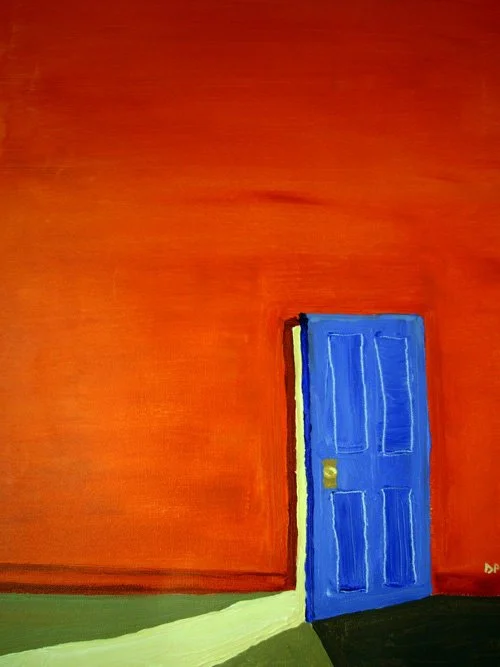Blue door on onrange background