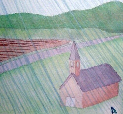 Church in rain