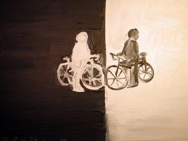 Mirror image of a cyclist