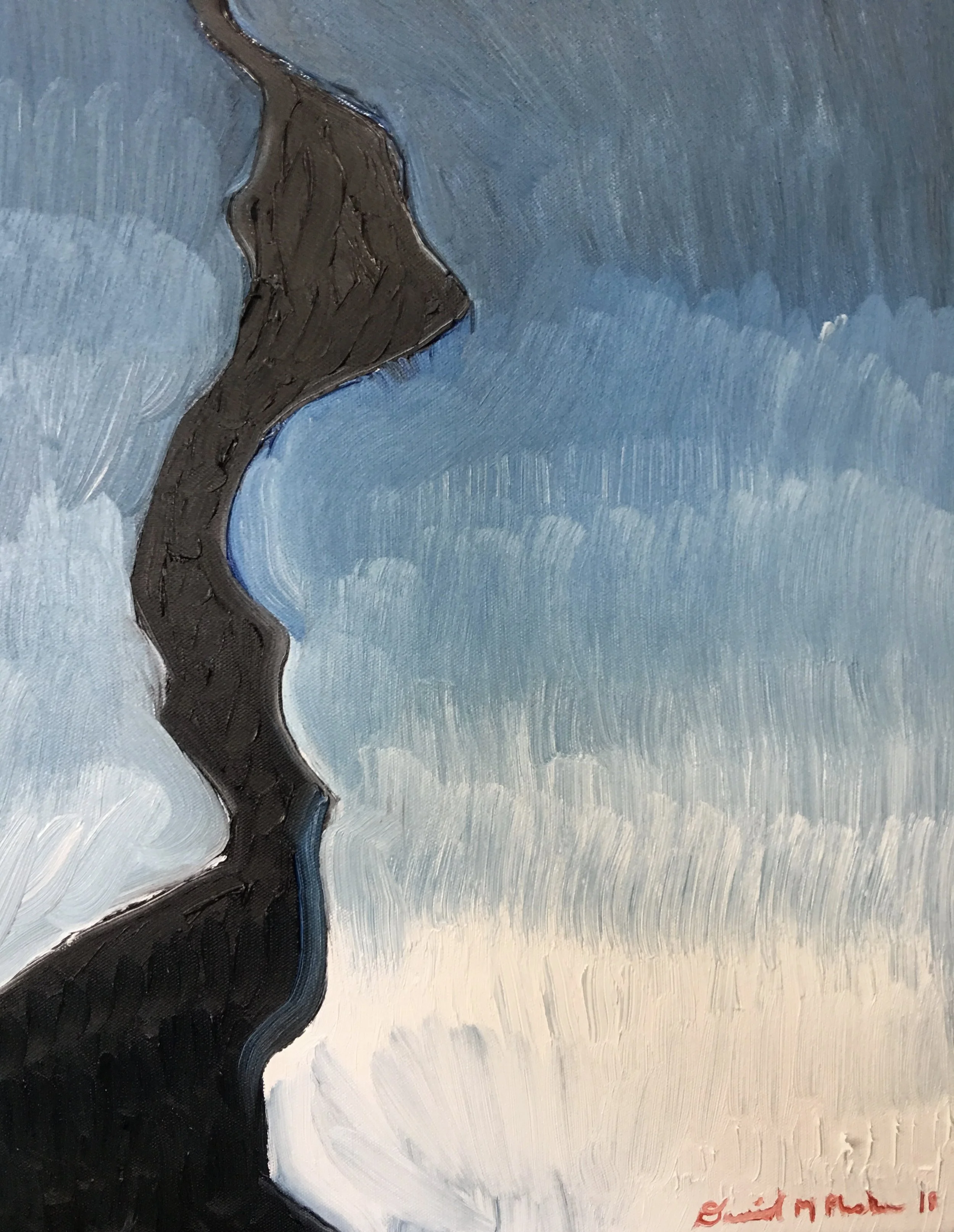 Black crack on a bluee background