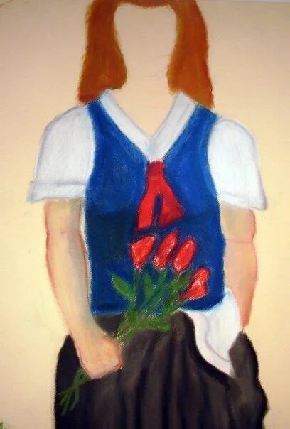 Girl with flowers, pastels