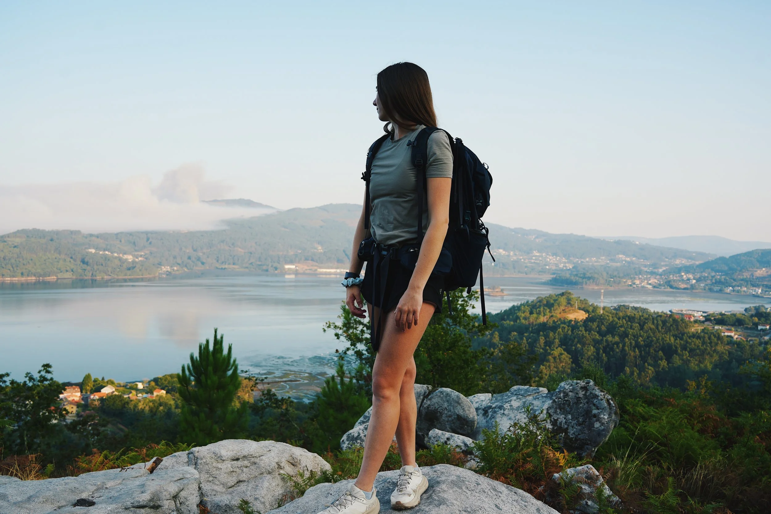 a photo from a viewpoint of a pilgrim walking the camino de santiago portugese