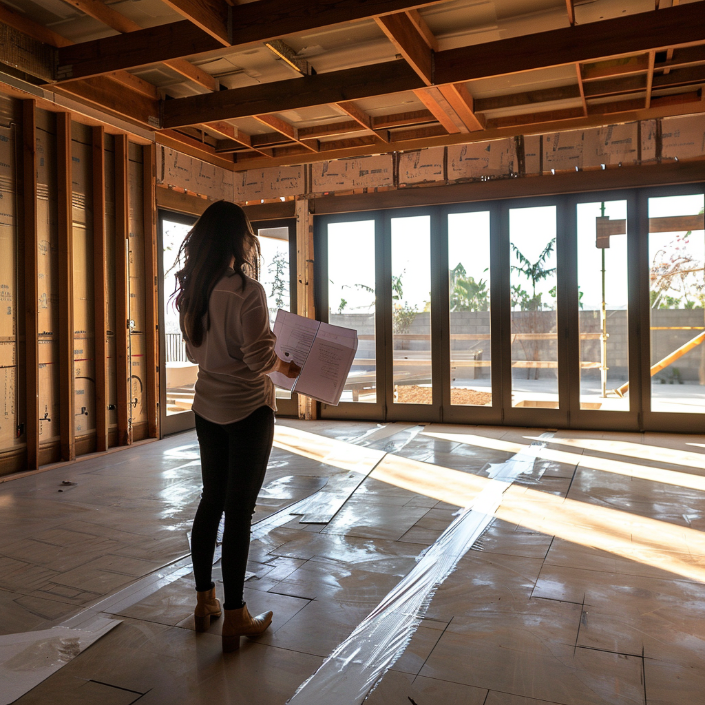 Interior designer reviewing construction documents on a residential project