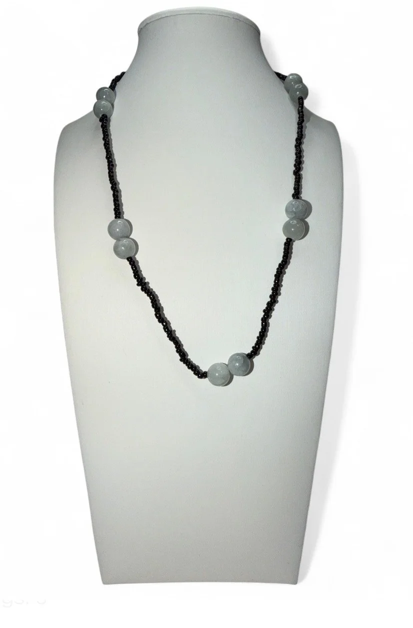 Black Necklace with white beads