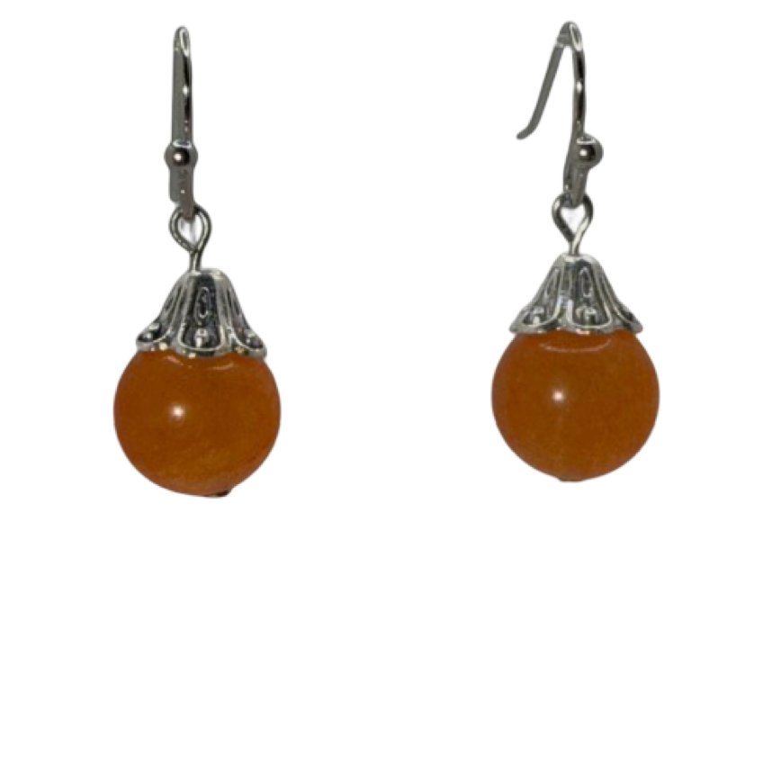 Orange Jade and Sterling Silver Earrings
