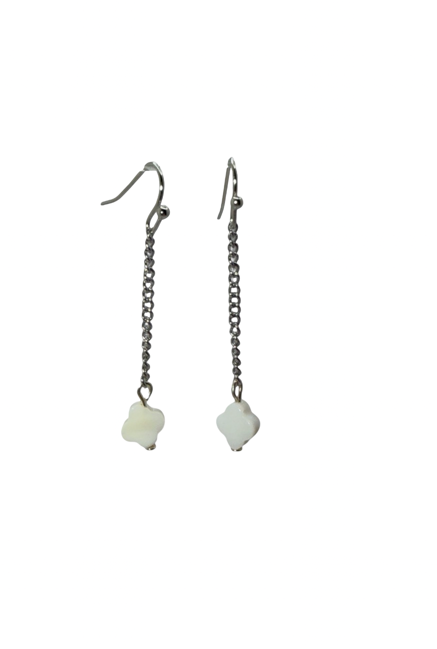 Mother of Pearl Quatrefoil and stainless steel earrings