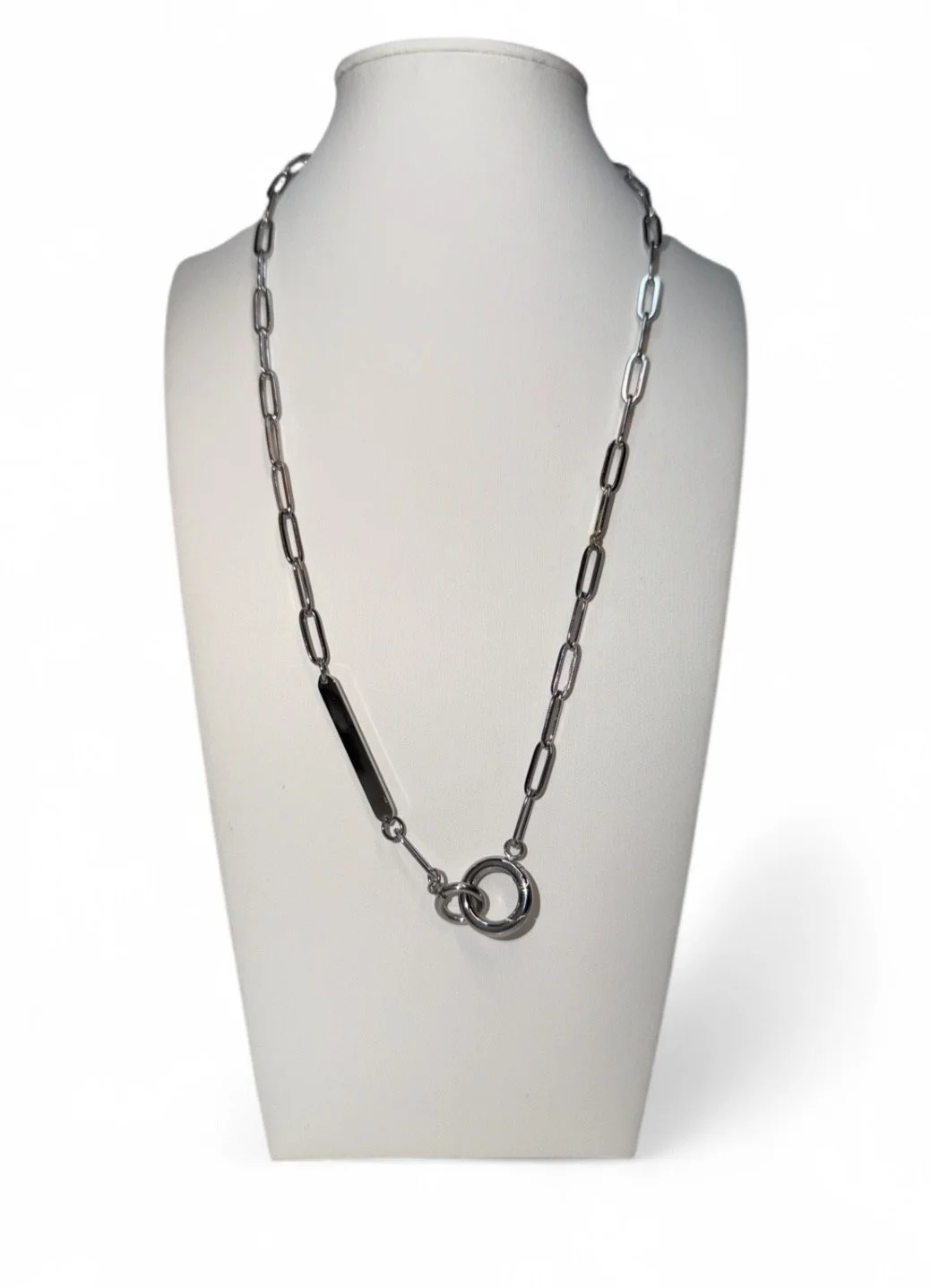 Paper clip charm holder necklace with engravable rectangle charm