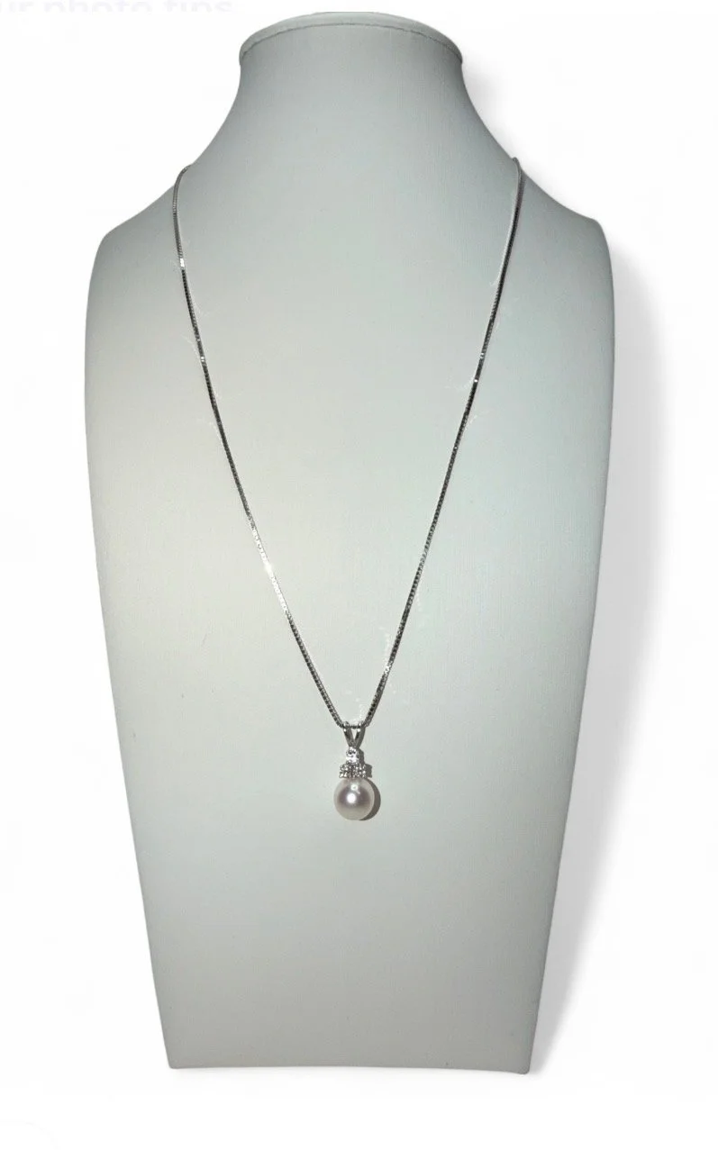 14k White Gold Diamond Pearl