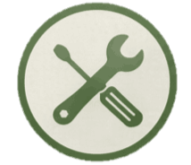Icono de herramientas, un destornillador y una llave inglesa cruzados.