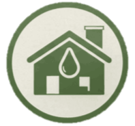 Casa con gotero en el techo, símbolo de cuidado o protección del agua