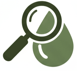 Lupa con gotas, simbolizando búsqueda o análisis de agua o líquidos.