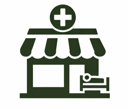 Icono de clínica médica o farmacia con cruz en la parte superior.