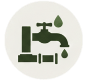 Icono de una llave de agua goteando con tuberías debajo
